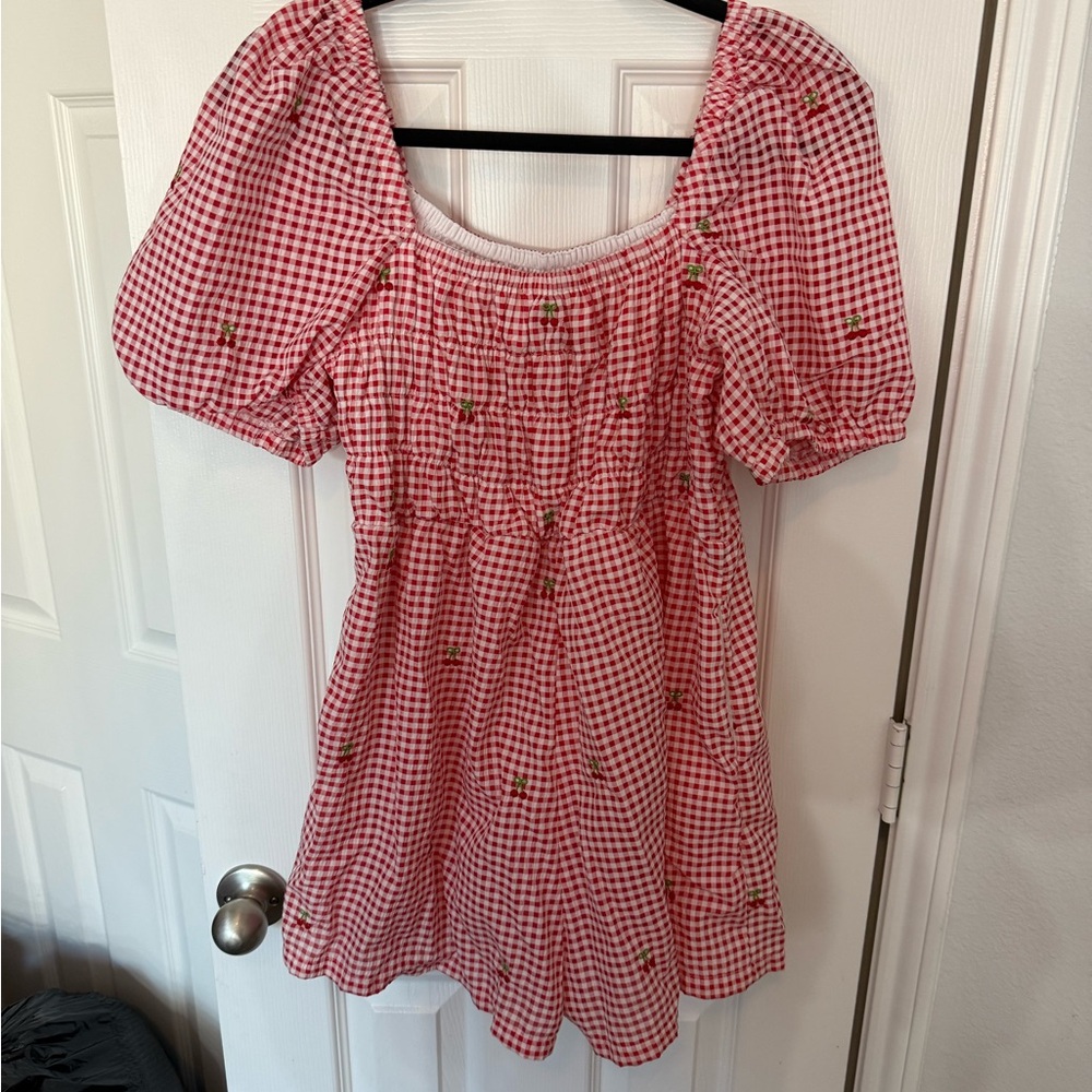 Arula Red Gingham Puff Sleeve Romper